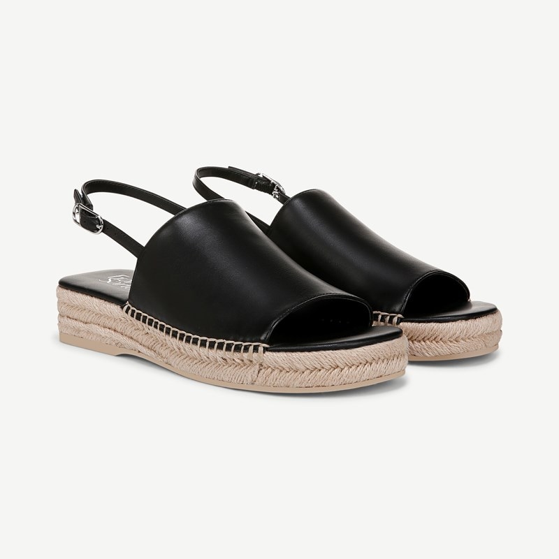 Franco Sarto Shoes Franco Rune Slingback Sandals (Black Leather) 7.0 M Round Toe, Platform Heels