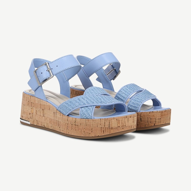 Sarto By Franco Sarto Shoes Sarto Tilly Cork Platform Sandal (Denim Blue Raffia) 8.5 M Open Toe, Buckle Closure