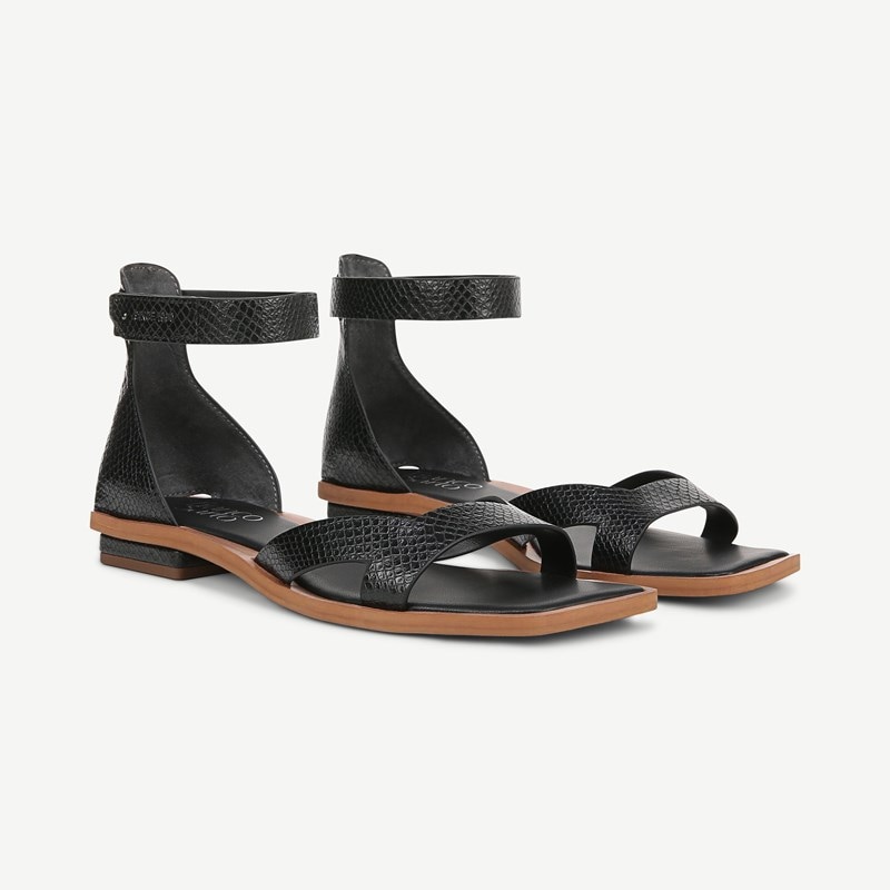 Franco Sarto Shoes Franco Elisa Sandal (Black Snake Print Faux Leather) 7.5 M Square Toe