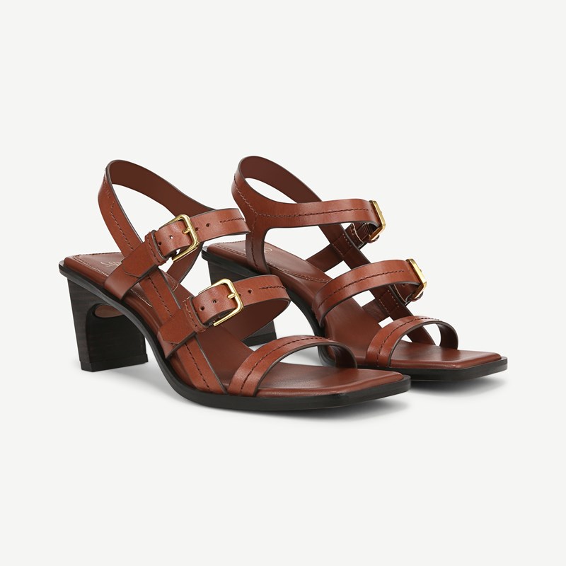 Sarto By Franco Sarto Shoes Sarto Frances Sandal (Saddle Brown Leather) 7.0 M Square Toe, Buckle Closure