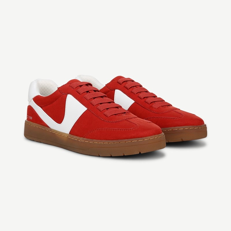 Franco Sarto Franco Ponti Sneaker (Red Fabric/white Faux Leather) 6.5 M Slip On Fit, Round Toe, Slip-On Fit, Platform Heels