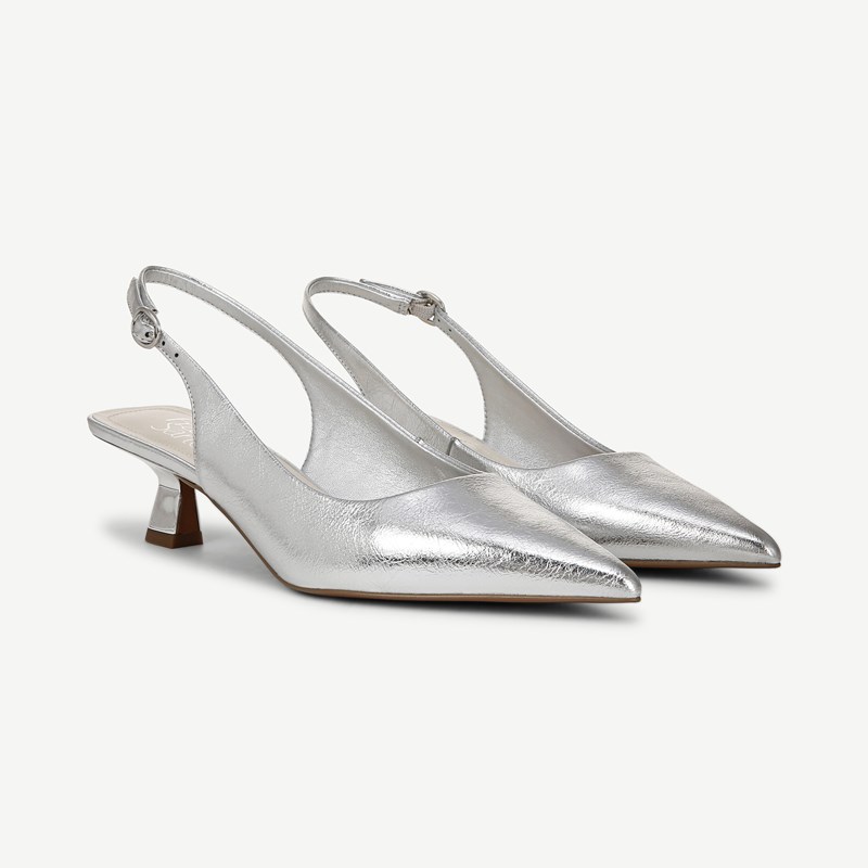 Franco Sarto Franco Jaden Slingback Shoes (Silver Faux Leather) 7.0 M Pointed Toe, Buckle Closure