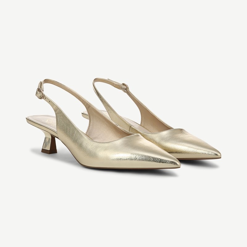 Franco Sarto Franco Jaden Slingback Shoes (Platino Gold Faux Leather) 9.0 M Pointed Toe, Buckle Closure