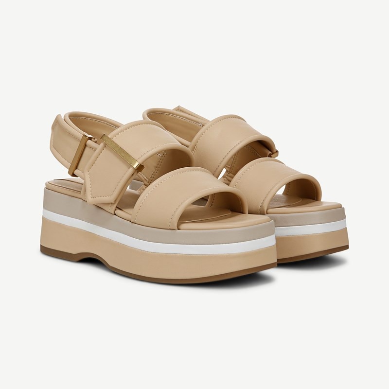 Franco Sarto Shoes Franco Piper Platform Slingback Sandals (Buff Beige Faux Leather) 8.0 M Square Toe