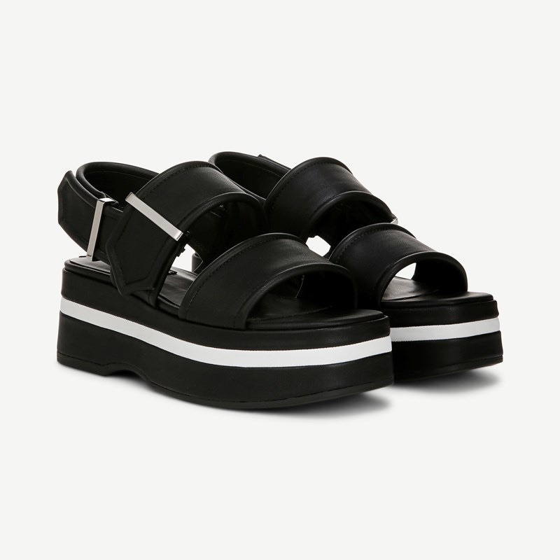 Franco Sarto Shoes Franco Piper Platform Slingback Sandals (Black Faux Leather) 10.0 M Square Toe
