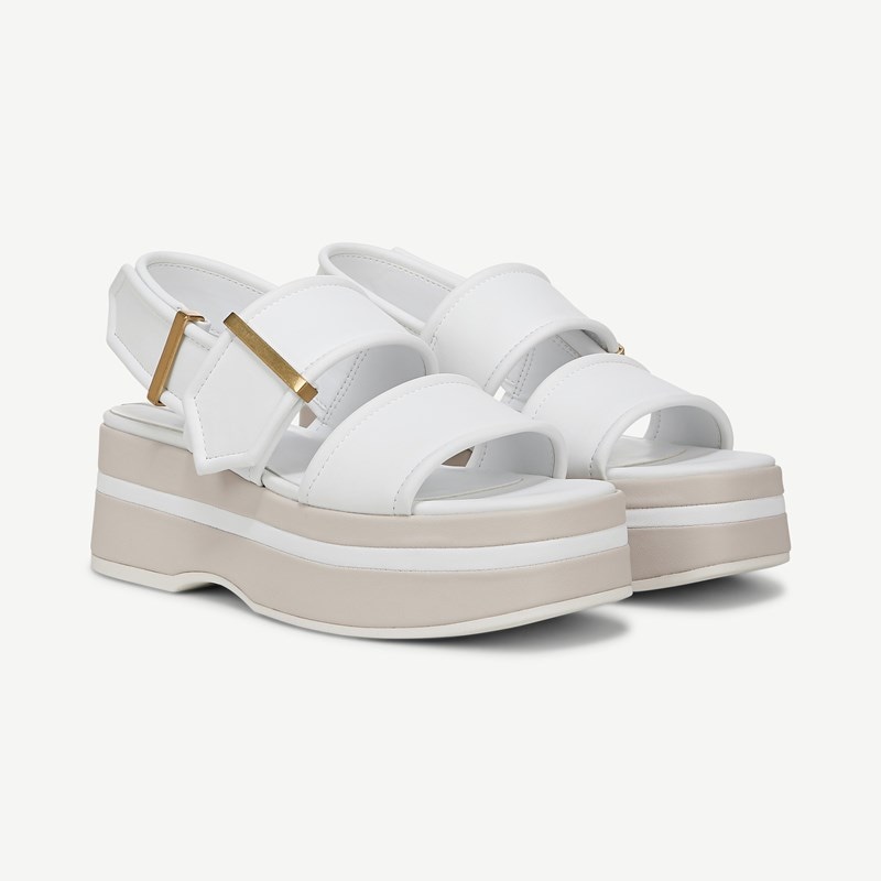 Franco Sarto Shoes Franco Piper Platform Slingback Sandals (Bright White Faux Leather) 8.0 M Square Toe