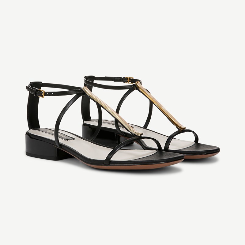 Franco Sarto Shoes Franco Misty Strappy Sandal (Black Leather) 8.0 M Round Toe, Ankle Strap, Buckle Closure