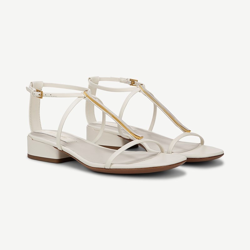 Franco Sarto Shoes Franco Misty Strappy Sandal (Cream White Leather) 5.5 M Round Toe, Ankle Strap, Buckle Closure