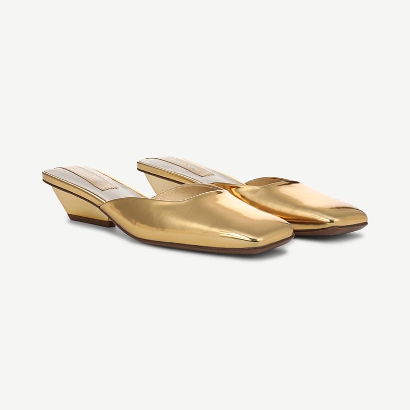 Franco Sarto Franco Nicola Mule (Orca Gold Faux Leather) 5.5 M Slip On Fit, Square Toe, Slip