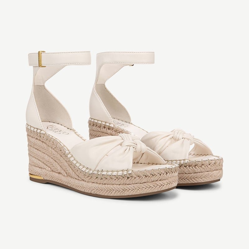 Franco Sarto Shoes Franco Clementine Espadrille Wedge Sandal (Cream White Leather) 9.5 M Open Toe, Ankle Strap