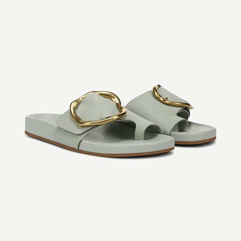 Franco Sarto Shoes Franco Brianka Slide Sandal (Sage Green Leather) 8.0 M Open Toe, Platform Heels