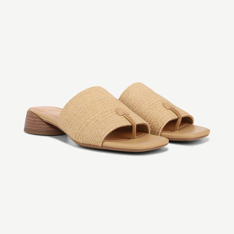 Franco Sarto Shoes Franco Loran Sandal (Natural Raffia) 5.0 M Slip On Fit, Square Toe, Slip-On Fit