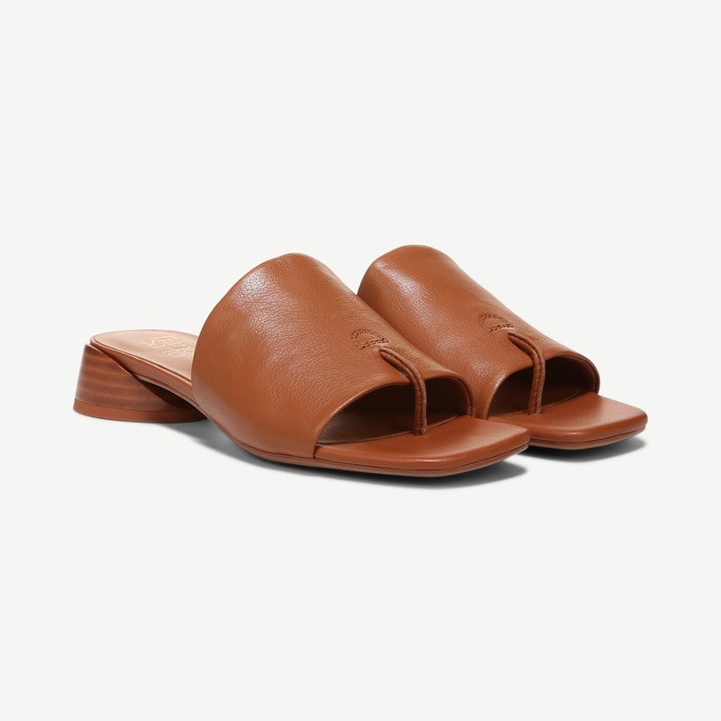 Franco Sarto Shoes Franco Loran Sandal (Cuoio Leather) 8.0 M Slip On Fit, Square Toe, Slip-On Fit