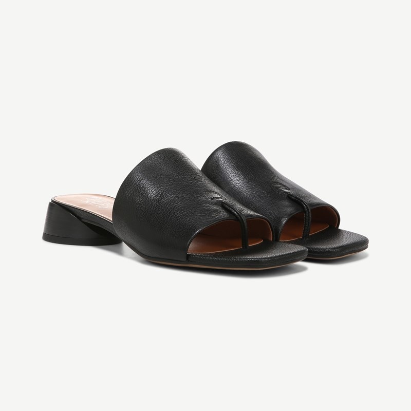 Franco Sarto Shoes Franco Loran Sandal (Black Leather) 11.0 W Slip On Fit, Square Toe, Slip-On Fit