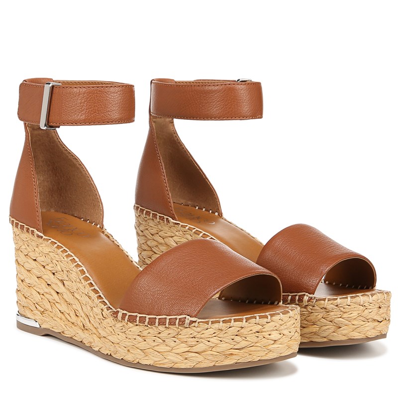 Franco Sarto Shoes Franco Clemens Raffia Espadrille Wedge Sandal (Cognac Brown Leather) 9.0 W Open Toe, Ankle Strap