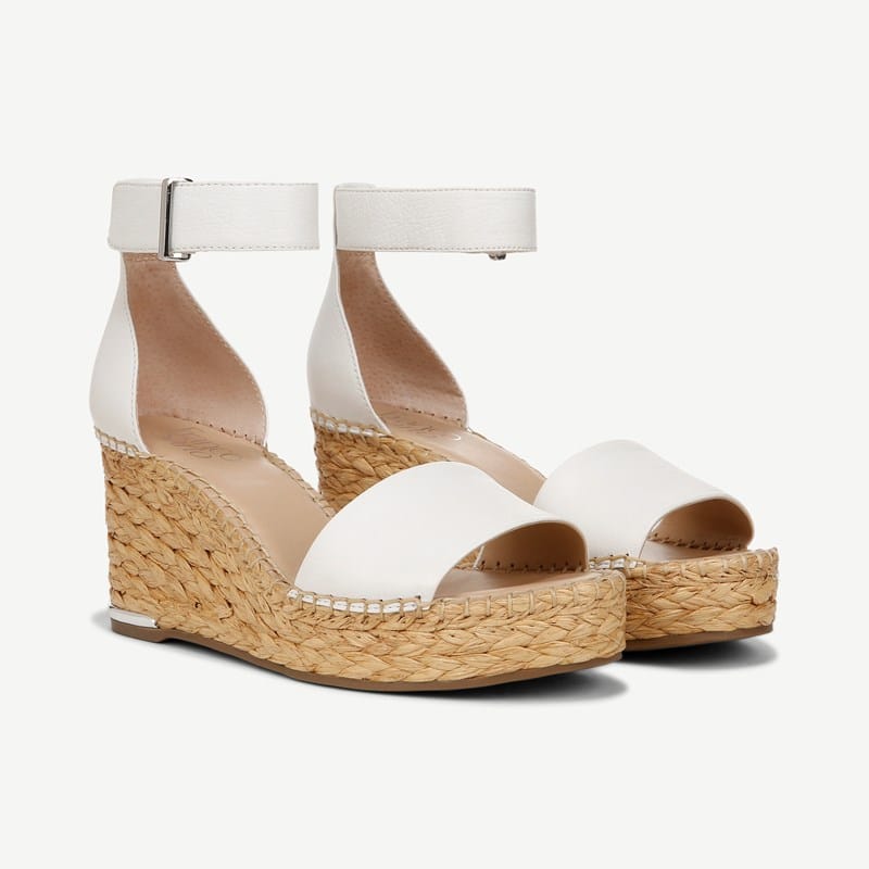 Franco Sarto Shoes Franco Clemens Raffia Espadrille Wedge Sandal (White Leather) 9.0 M Open Toe, Ankle Strap