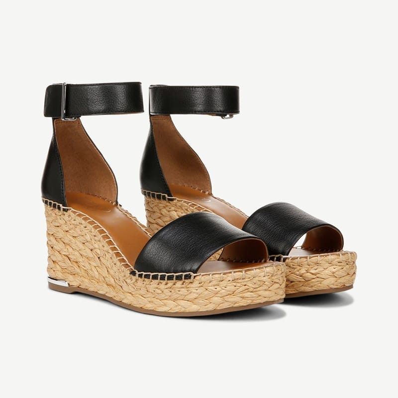 Franco Sarto Shoes Franco Clemens Raffia Espadrille Wedge Sandal (Black Leather) 12.0 M Open Toe, Ankle Strap