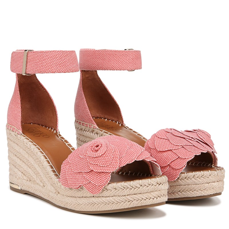 Franco Sarto Shoes Franco Clemens Flower Espadrille Wedge Sandal (Coral Pink Fabric) 8.5 M Open Toe, Ankle Strap