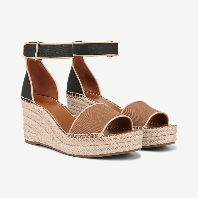 Franco Sarto Shoes Franco Clemens Espadrille Wedge Sandal (Tan/black Fabric) 8.5 W Open Toe, Ankle Strap