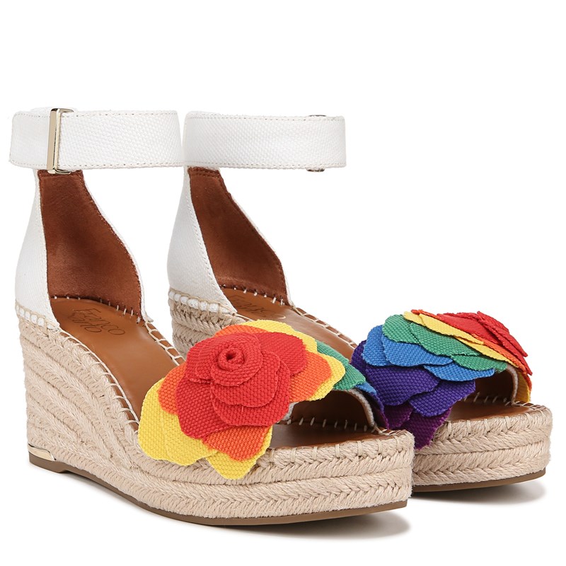 Franco Sarto Shoes Franco Clemens Flower Espadrille Wedge Sandal (Rainbow Multi Fabric) 8.0 M Open Toe, Ankle Strap