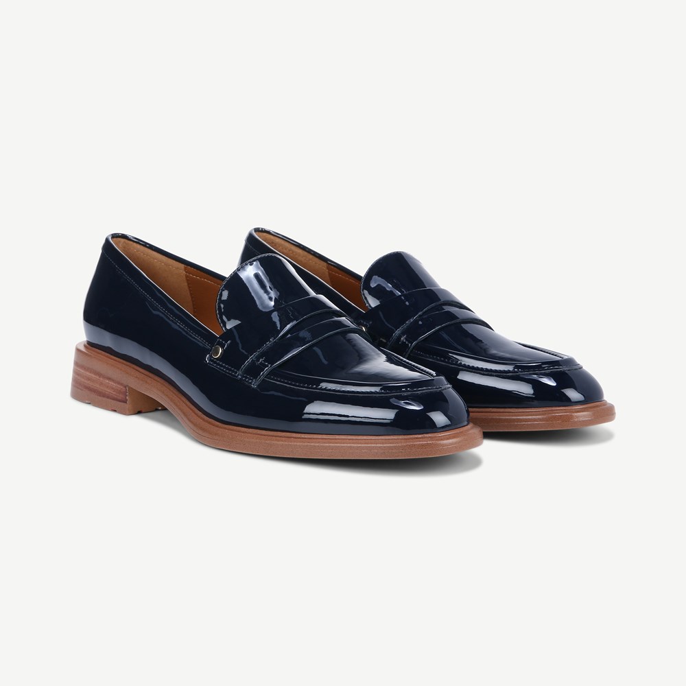 Women's Penny Loafers Leather Sole, navy blue suede - Hugs & Co.