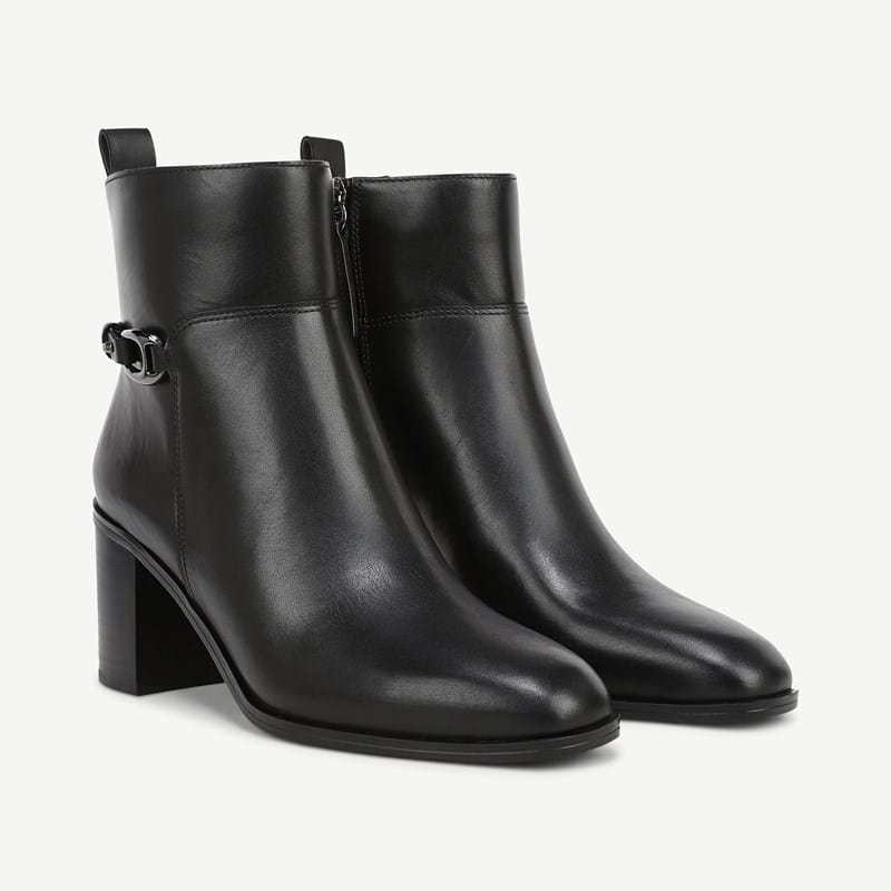 Franco Sarto Franco Valya Block Heel Booties (Black Leather) 9.0 M Square Toe
