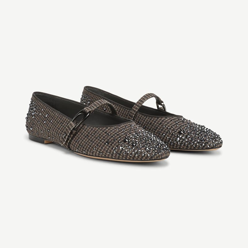 Sarto By Franco Sarto Sarto Rubina Mary Jane Flat Shoes (Brown Plaid Studded Fabric) 7.5 M Pointed Toe, Buckle Closure