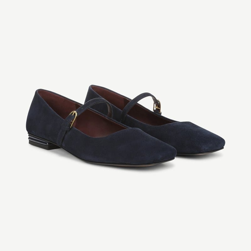 Franco Sarto Franco Tinsley Mary Jane Flat Shoes (Navy Blue Suede) 11.0 M Square Toe, Buckle Closure