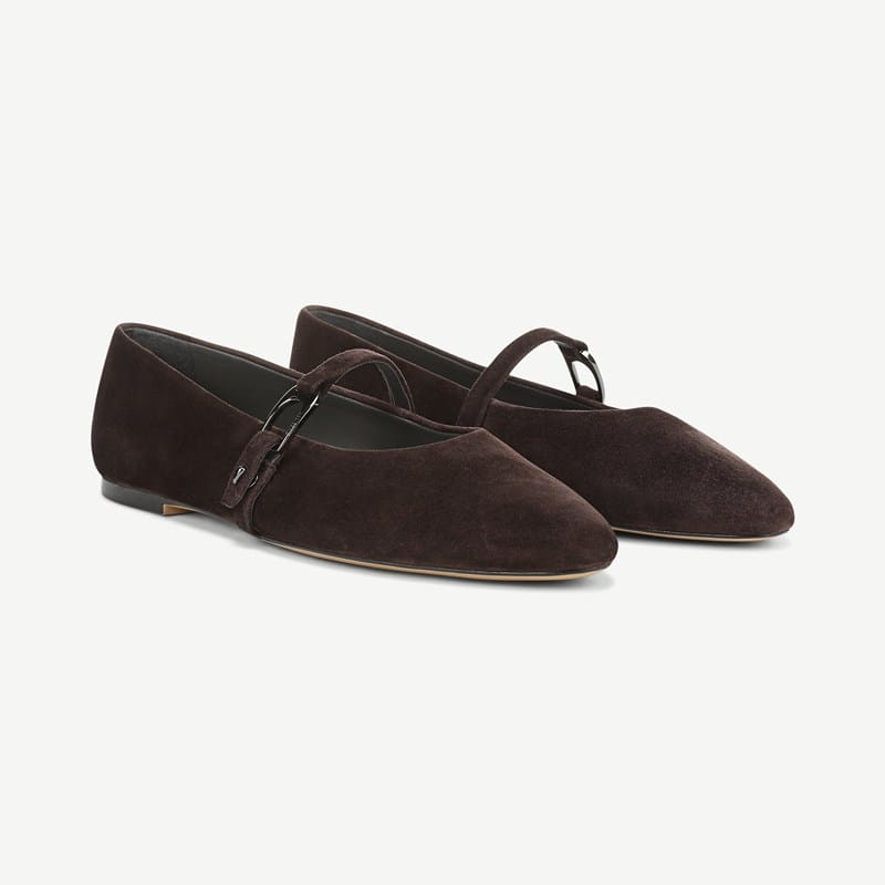 Sarto By Franco Sarto Sarto Rubina Mary Jane Flat Shoes (Hickory Brown Suede) 11.0 M Pointed Toe, Buckle Closure