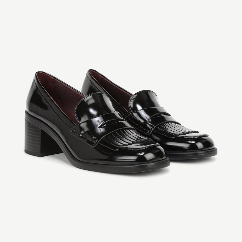 Franco Sarto Franco Elian Block Heel Loafer (Black Faux Patent Leather) 9.5 M Square Toe