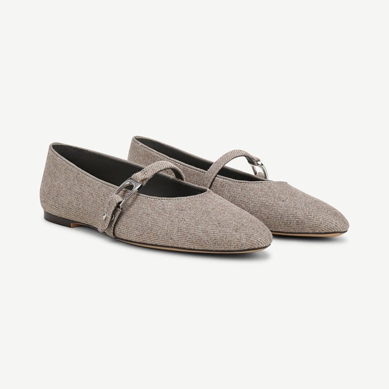 Sarto By Franco Sarto Sarto Rubina Mary Jane Flat Shoes (Taupe Twill Fabric) 6.0 M Pointed Toe, Buckle Closure