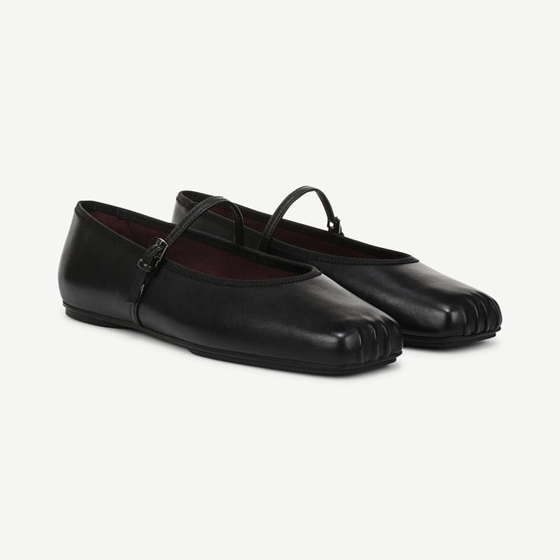 Franco Sarto Franco Oriel Mary Jane Flat Shoes (Black Leather) 9.5 M Square Toe, Buckle Closure