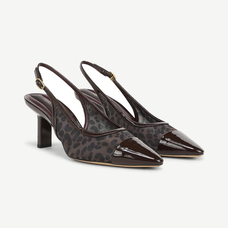 Franco Sarto Franco Jurina Slingback Pump (Brown Mesh/faux Patent Leather) 10.0 M Pointed Toe, Buckle Closure
