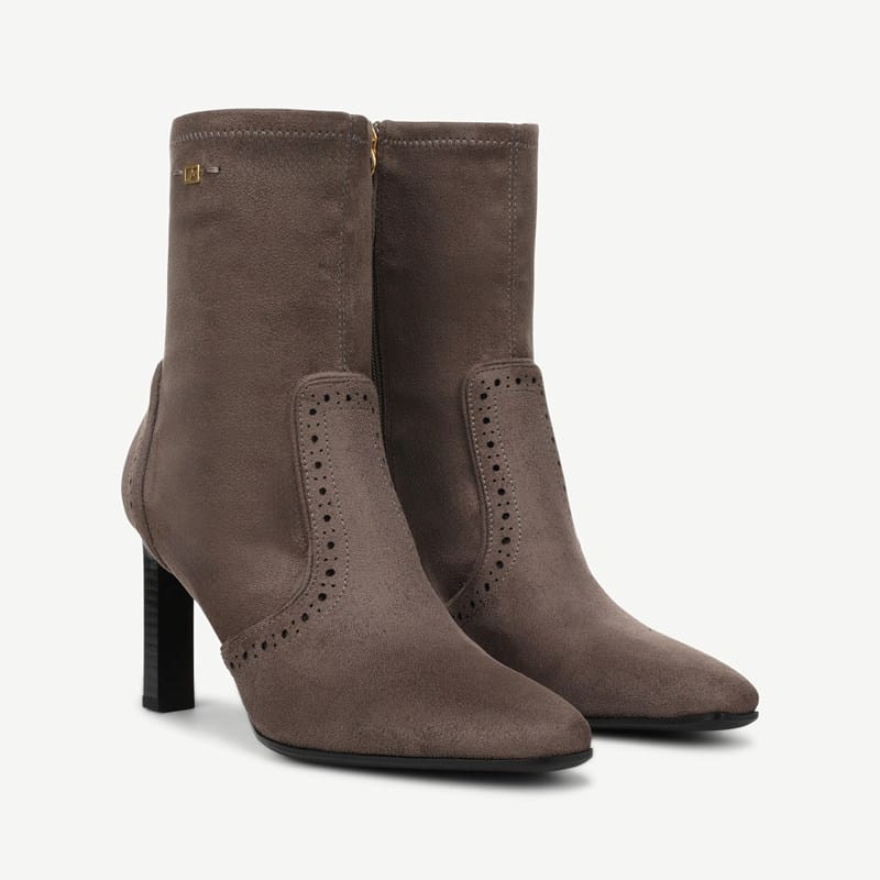 Franco Sarto Franco Delani Block Heel Booties (Charcoal Grey Faux Suede) 7.0 M Square Toe