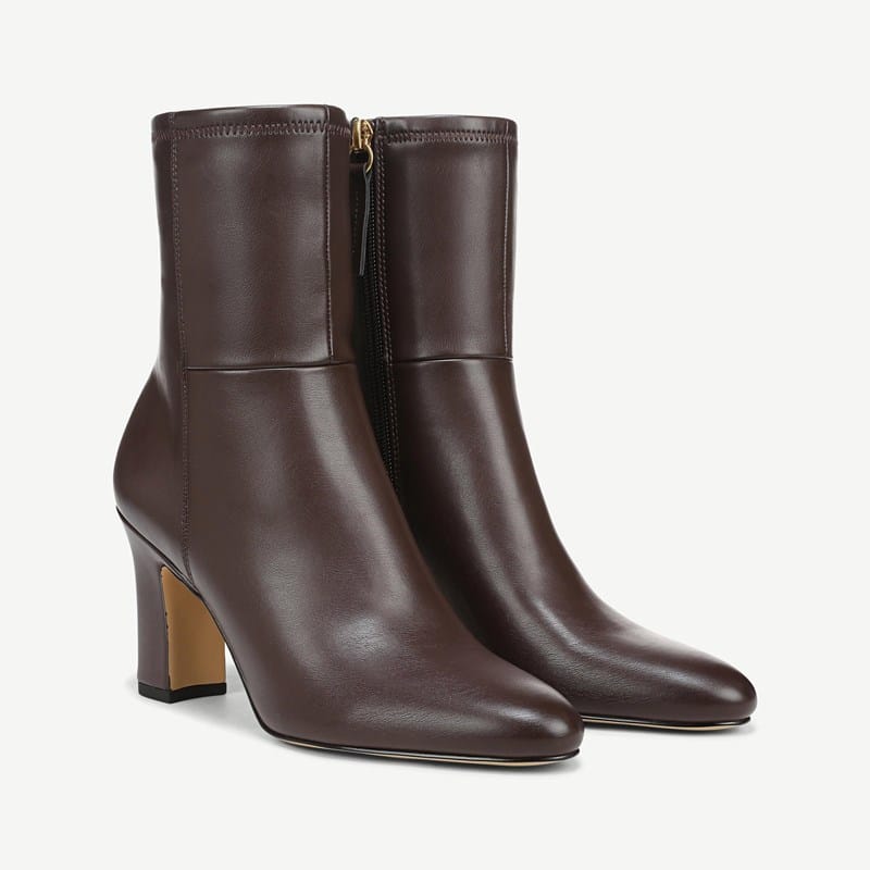 Franco Sarto Franco Flexa Jael Block Heel Booties (Dark Brown Faux Leather) 7.5 M Almond Toe