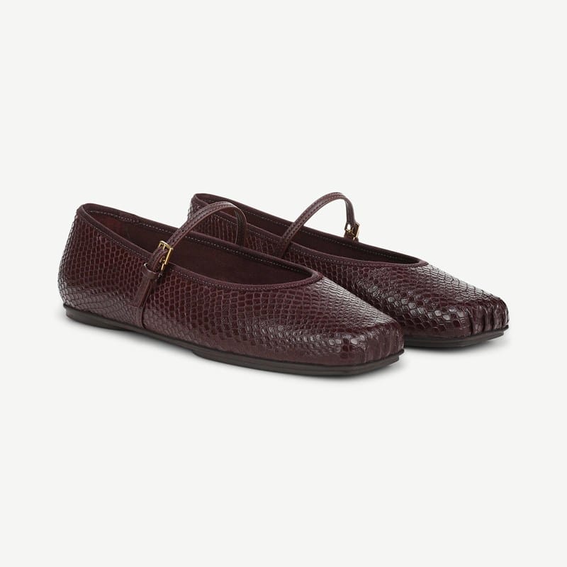 Franco Sarto Franco Oriel Mary Jane Flat Shoes (Merlot Embossed Leather) 6.5 M Square Toe, Buckle Closure