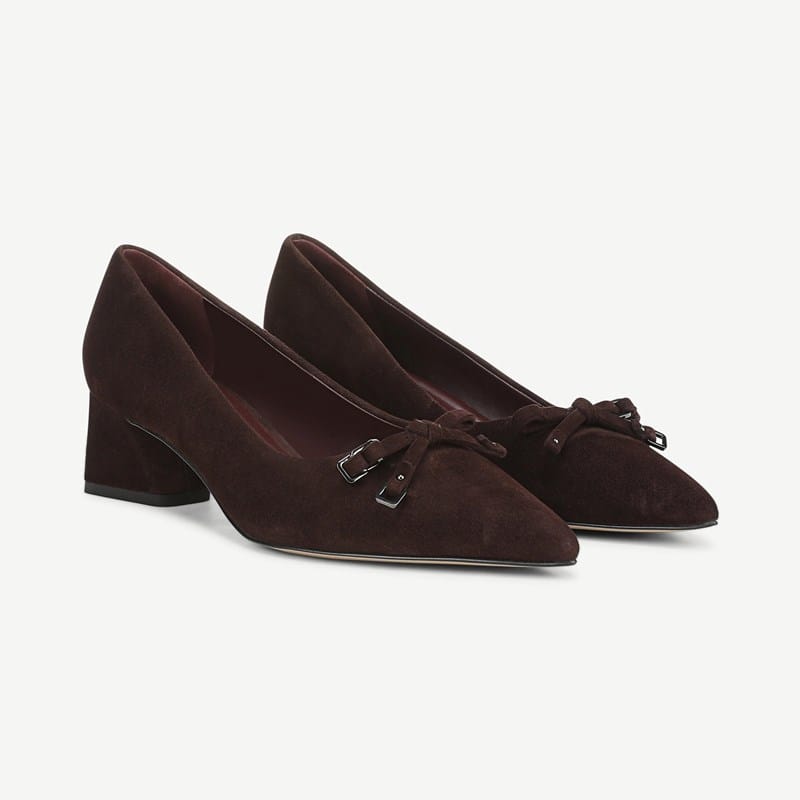 Franco Sarto Franco Racer Pump Bow Shoes (Dark Brown Suede) 9.5 M Pointed Toe
