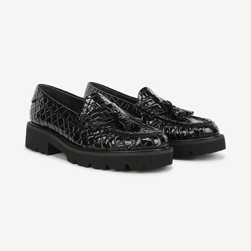 Sarto By Franco Sarto Sarto Sarika Lug Sole Loafer (Black Croco Print Faux Leather) 10.0 M Round Toe