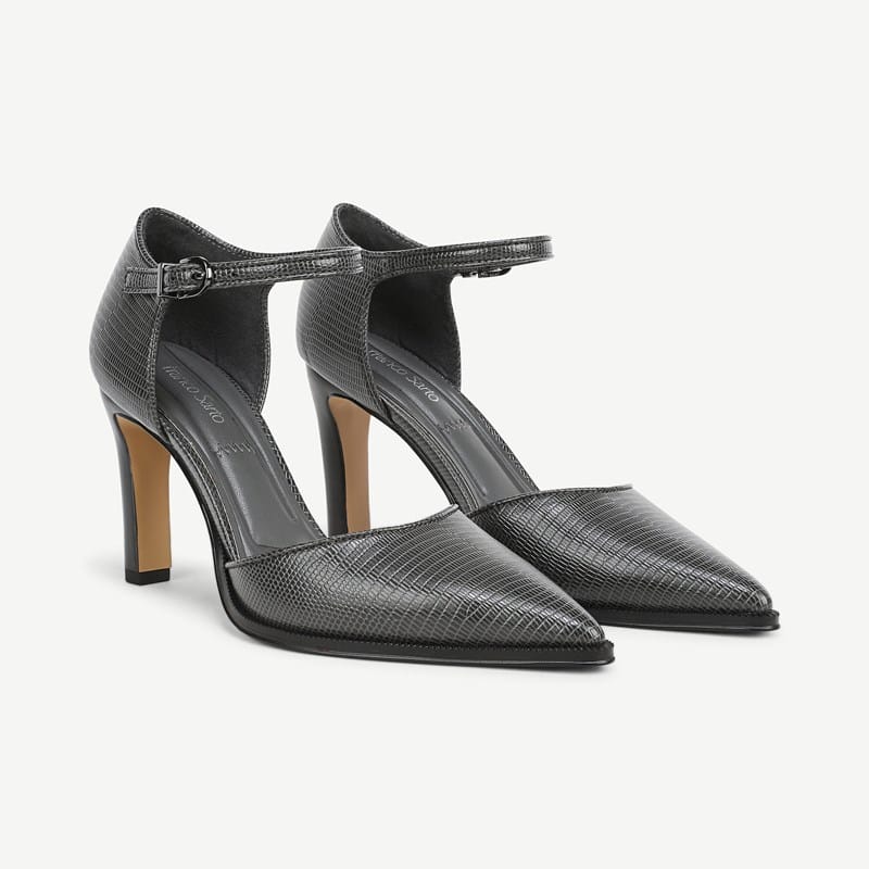 Franco Sarto Franco Alexa Ankle Strap Pump (Grey Snake Print Faux Leather) 9.5 M Pointed Toe, Buckle Closure