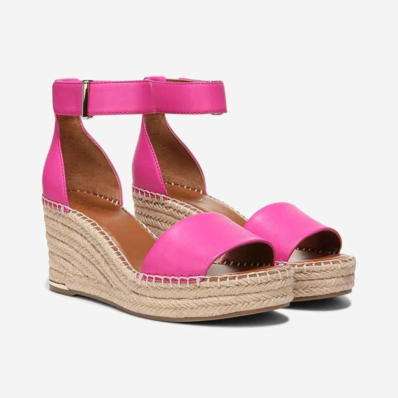 Franco Sarto Shoes Franco Clemens Espadrille Wedge Sandal (Pink Leather) 7.0 W Open Toe, Ankle Strap