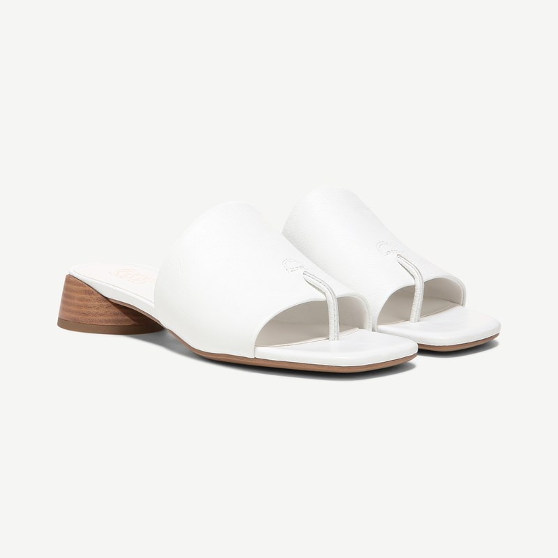Franco Sarto Shoes Franco Loran Sandal (White Leather) 6.0 M Slip On Fit, Square Toe, Slip-On Fit