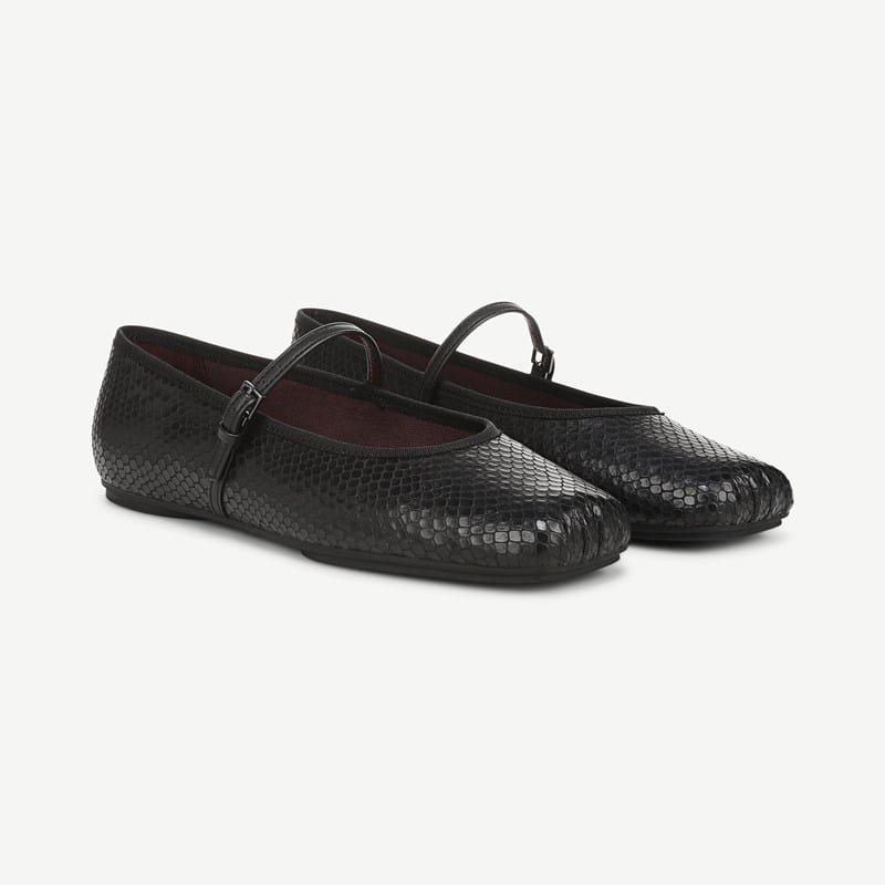 Franco Sarto Franco Oriel Mary Jane Flat Shoes (Black Snake Print Leather) 7.0 M Square Toe, Buckle Closure