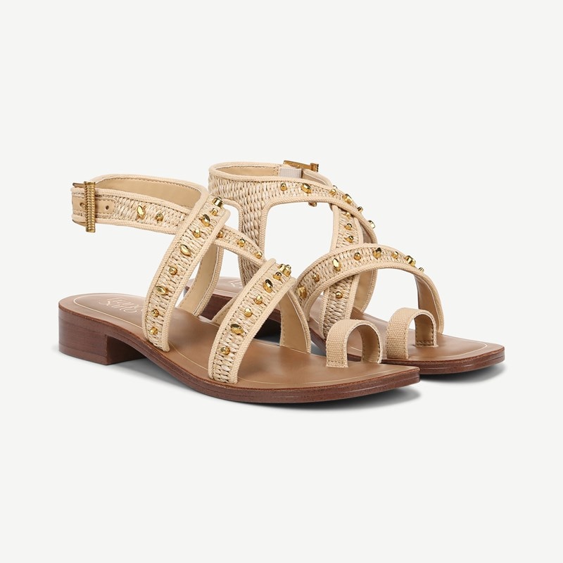 Franco Sarto Shoes Franco Ina 2 Flat Sandal (Natural Raffia) 8.5 M Round Toe, Buckle Closure