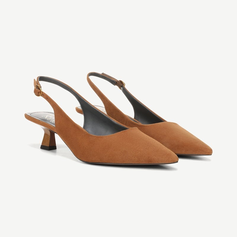 Franco Sarto Franco Jaden Slingback Shoes (Saddle Brown Suede) 10.0 M Pointed Toe, Buckle Closure