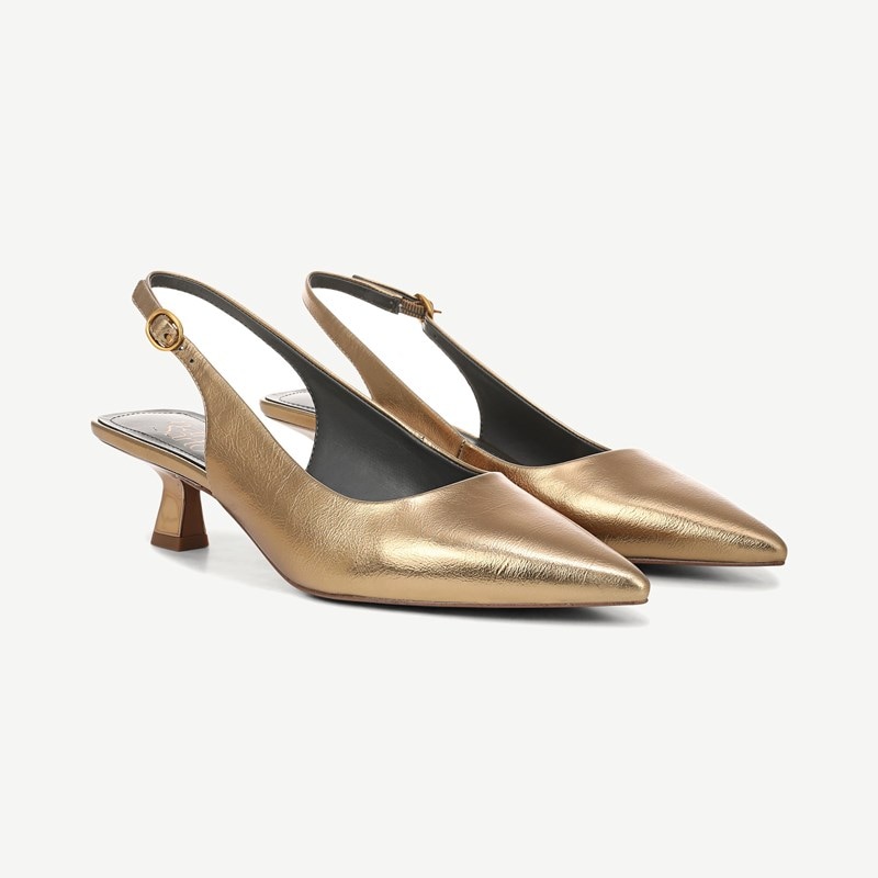 Franco Sarto Franco Jaden Slingback Shoes (Bronze Faux Leather) 8.5 M Pointed Toe, Buckle Closure