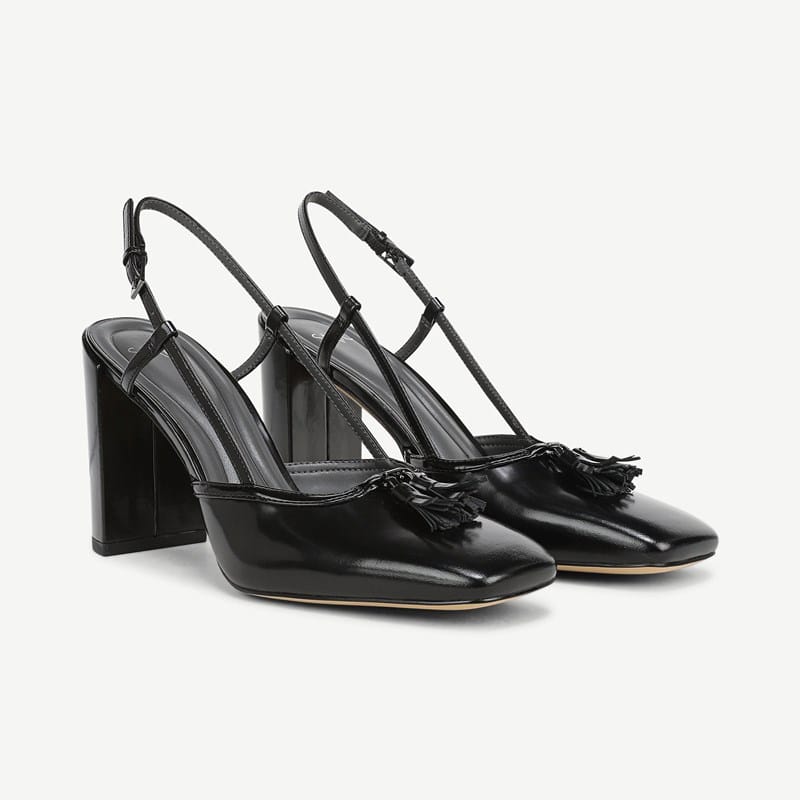 Sarto By Franco Sarto Sarto Flexa Gaila Slingback Pump (Black Leather) 7.0 M Square Toe, Buckle Closure
