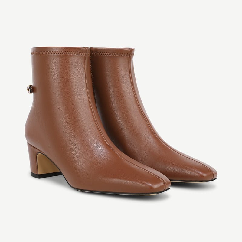 Franco Sarto Franco Flexa Stina Block Heel Booties (Tobacco Brown Faux Leather) 7.0 W Square Toe