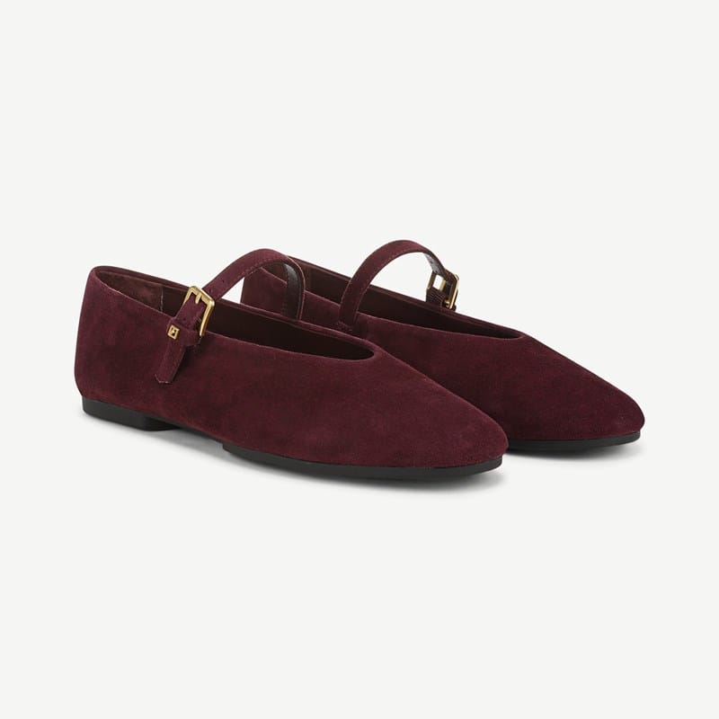 Franco Sarto Franco Odilia Mary Jane Flat Shoes (Jam Red Suede) 9.5 M Pointed Toe, Buckle Closure
