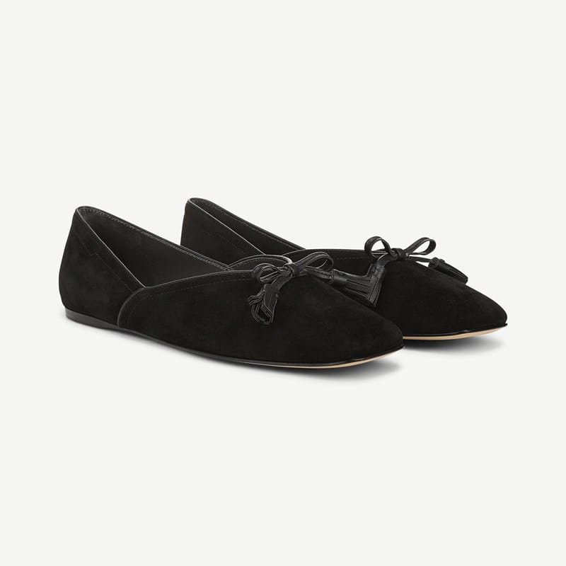 Sarto By Franco Sarto Sarto Flexa Adalina Bow Flat Shoes (Black Suede) 7.5 M Square Toe