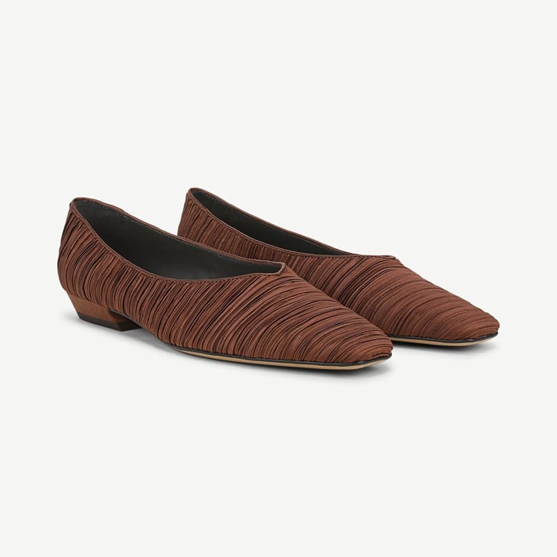 Sarto By Franco Sarto Sarto Dasia Flat Shoes (Brown Pleated Satin Fabric) 8.0 M Slip On Fit, Slip-On Fit